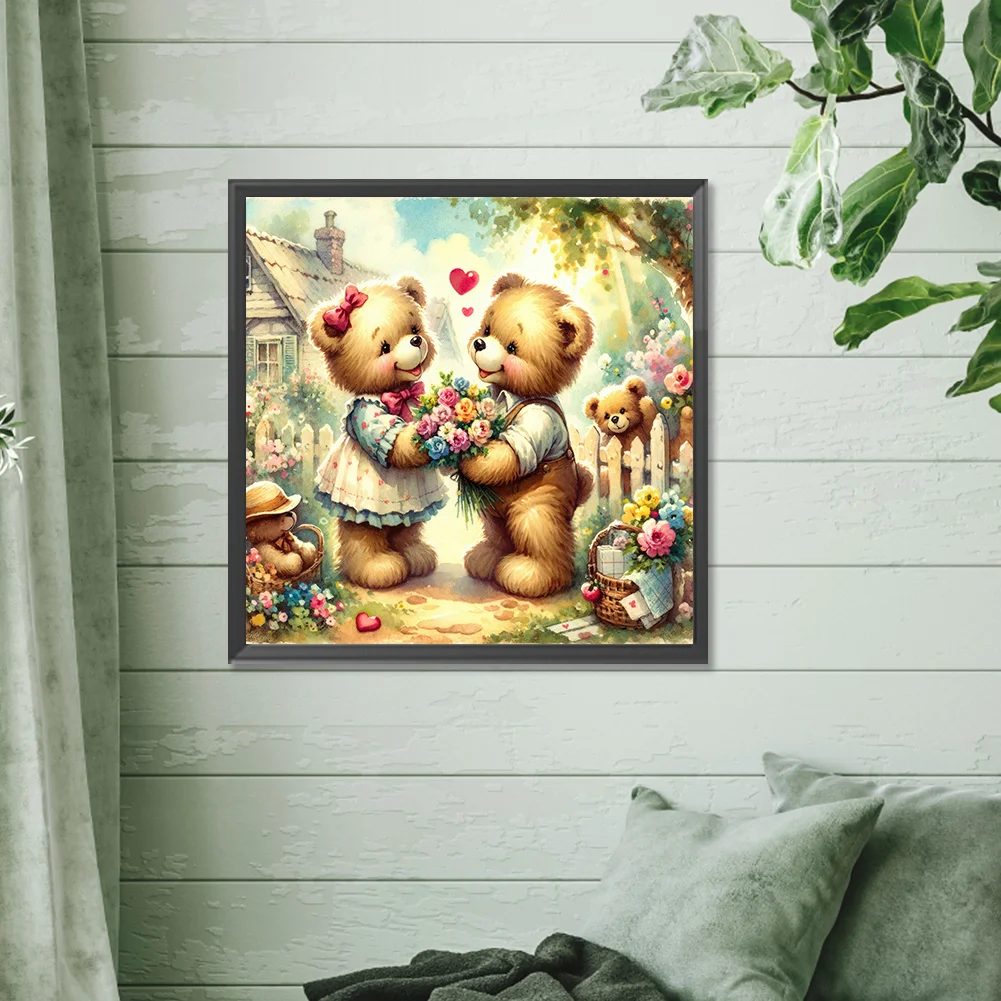 Diamond Painting - Full Round Drill - Rose Heart Bear(Canvas|30*30cm)