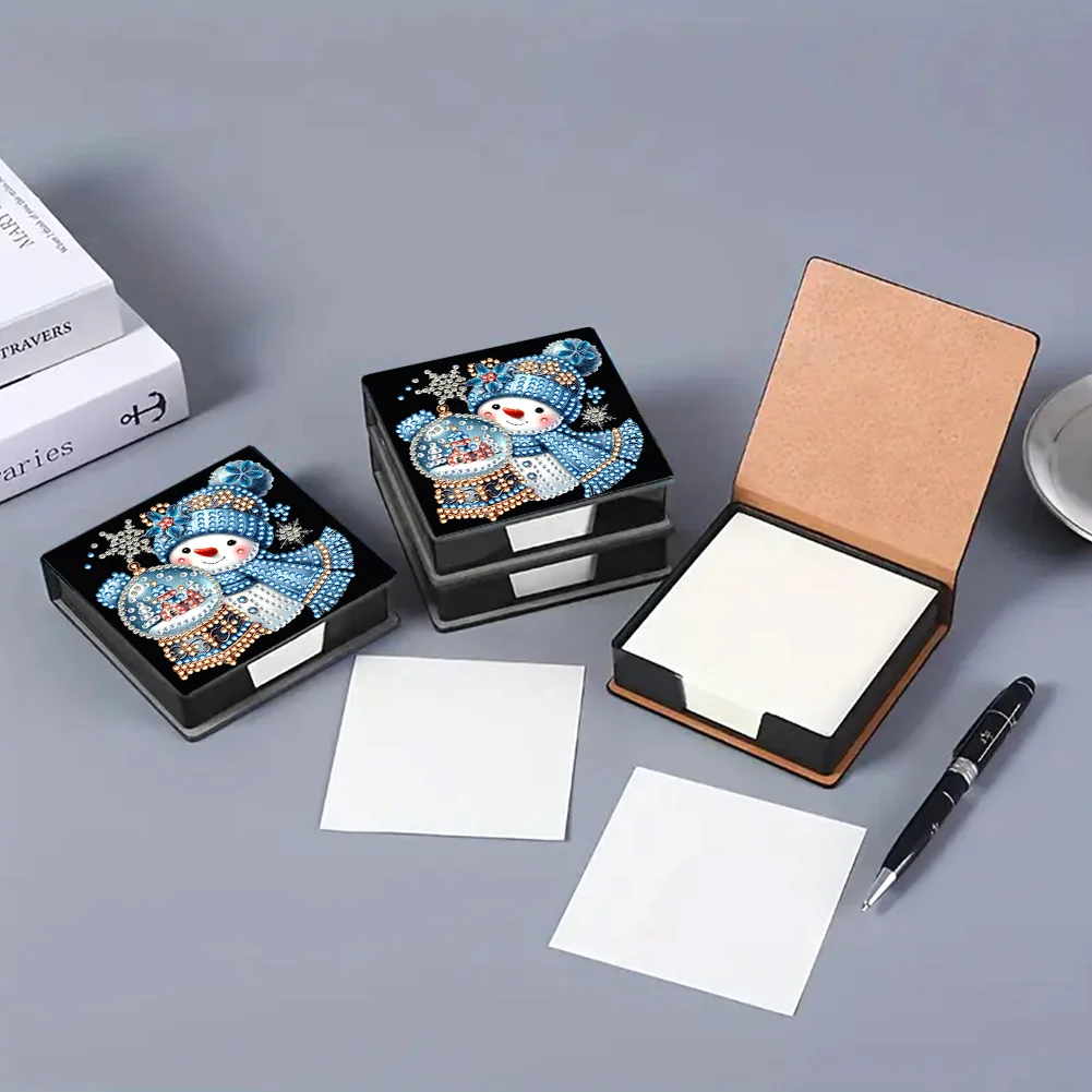 5D DIY PU Snowman Diamond Painting Notecard Box Gem Art Sticky Note Holder