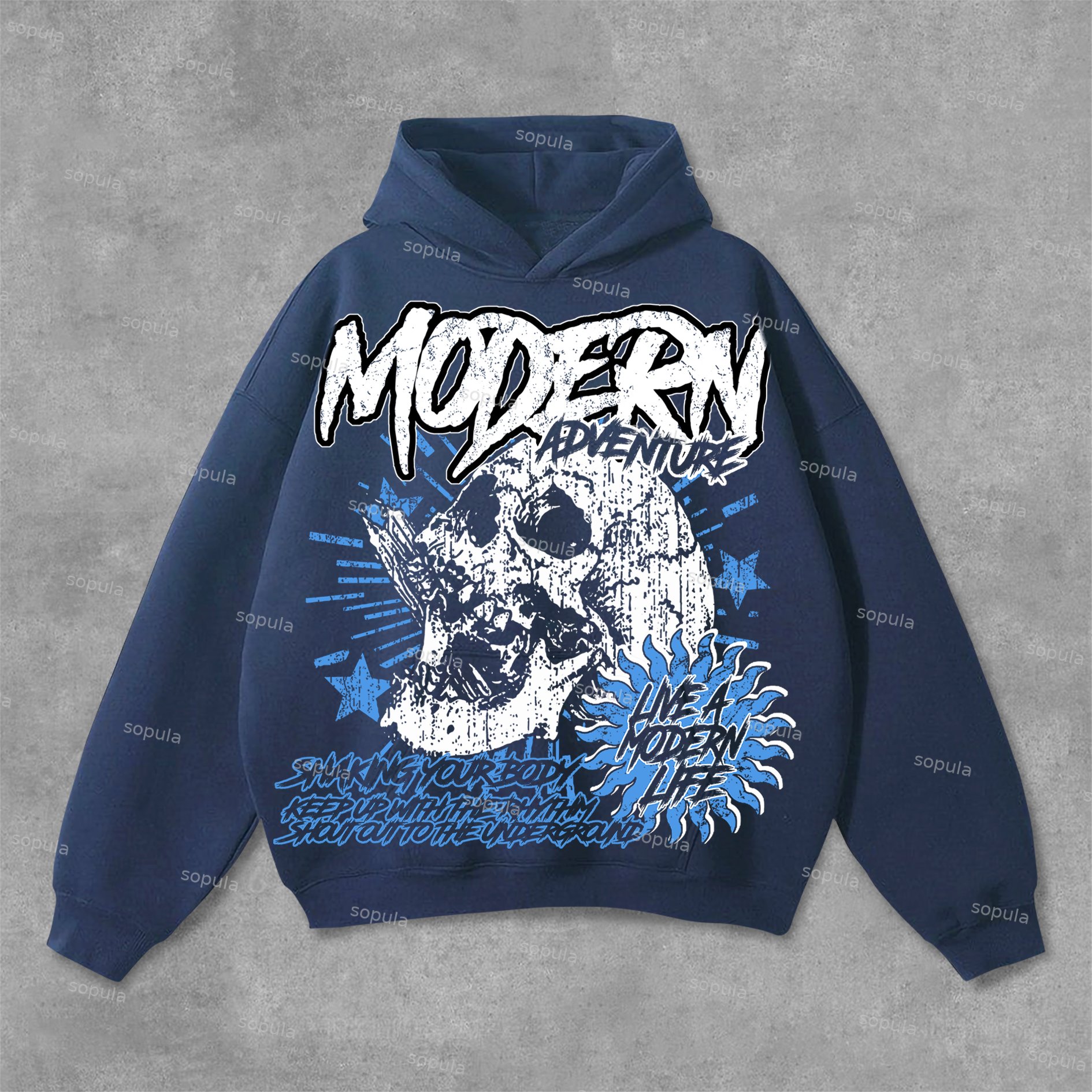 Sopula Vintage Skull Graphic Print Cotton Solid Pocket Hoodie