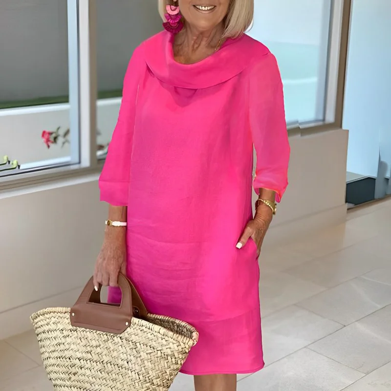 Paneled Crew Neck Casual Solid Midi Dress