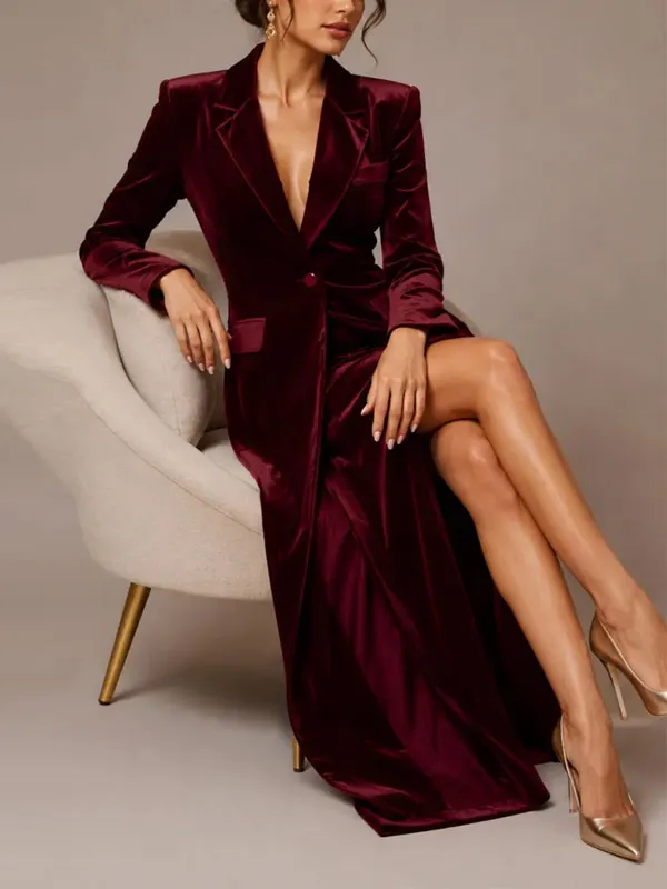 Burgundy Velvet Piece Blazer Dress