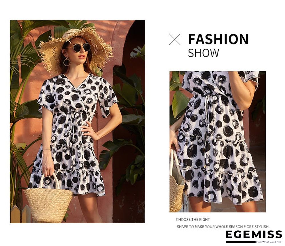 Women's Chiffon V-neck Lace Up Dress Casual | EGEMISS