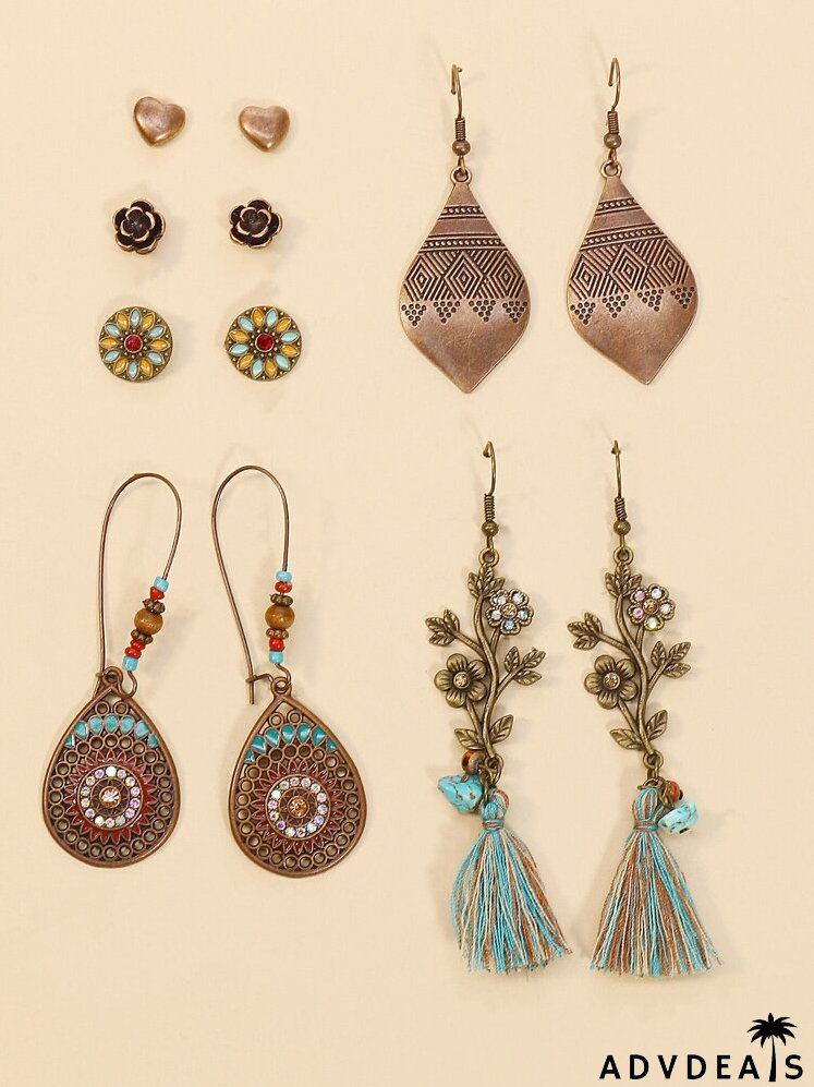 6pairs Tassel Decor Earrings