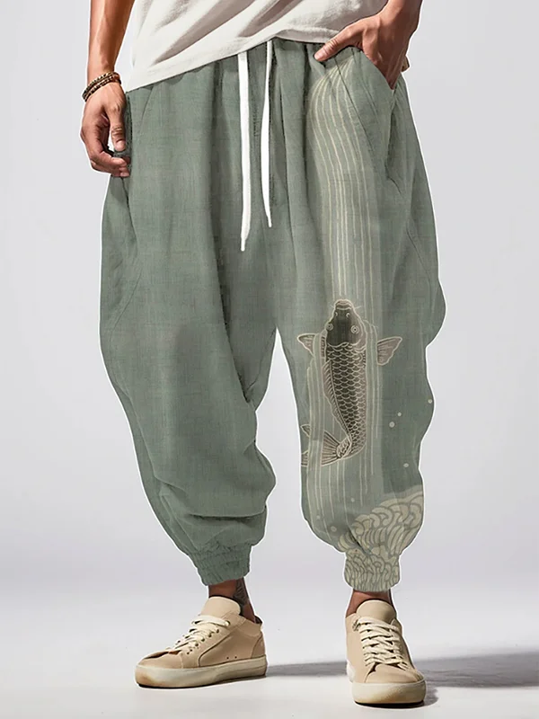 Men's Goldfish Swimming Upstream Japanese Art Print Loose Drawstring Waist Sweatpants