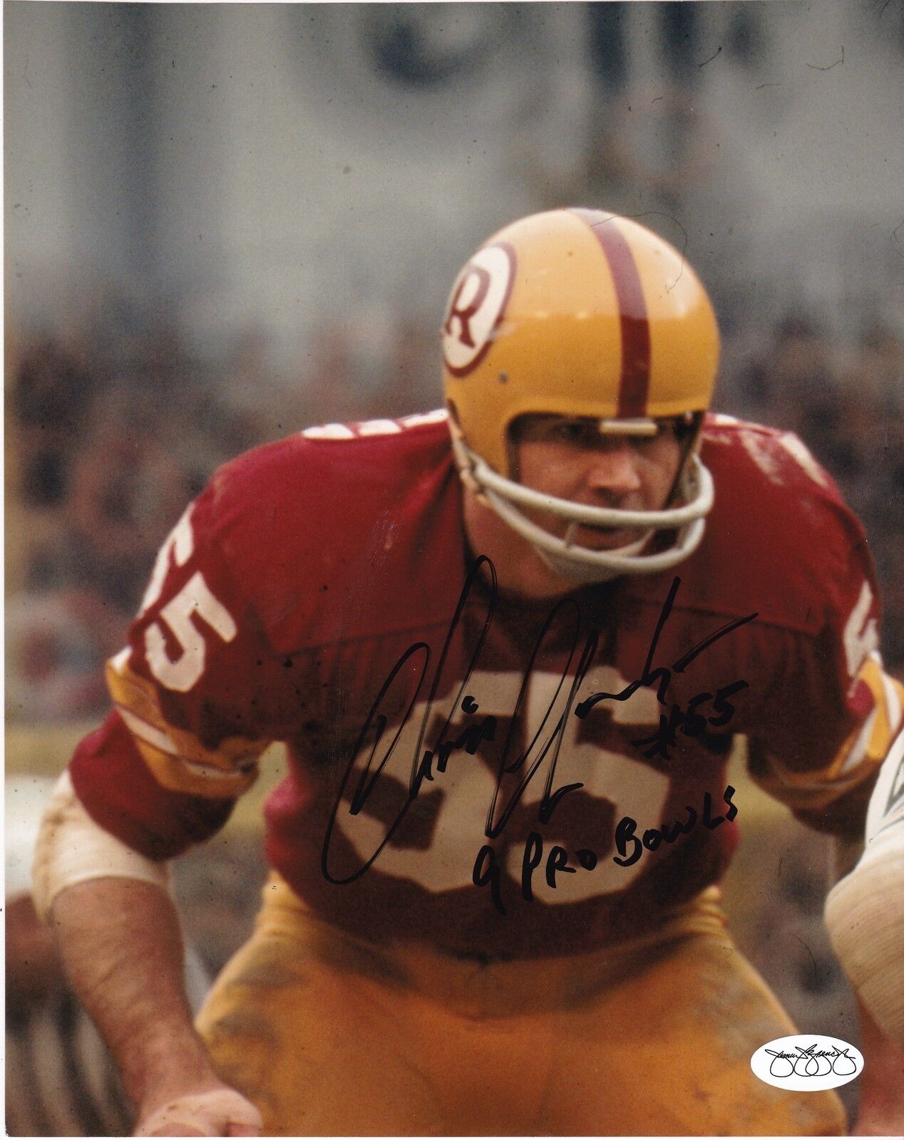 CHRIS HANBURGER WASHINGTON REDSKINS 9 PRO BOWLS ACTION SIGNED 8x10