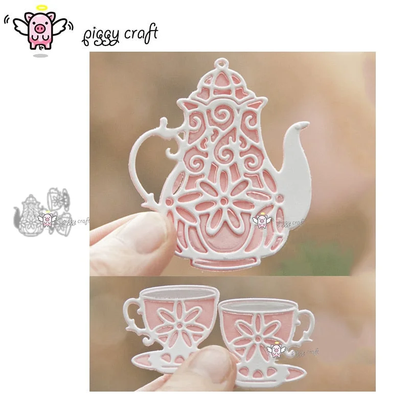 Piggy Craft metal cutting dies cut die mold 3Pcs Flower teapot cup Scrapbook paper craft knife mould blade punch stencils dies