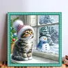 Window Cat Snowman-11CT Stamped Cross Stitch 40*40cm/15.75*15.75in tapestrymarket