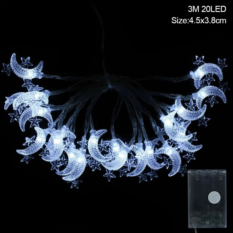 Moon Star LEd Light String Eid Mubarak Decoration for Home Ramadan Kareem Muslim Islamic Decor Hajj Mubarak Eid Gifts Al Adha