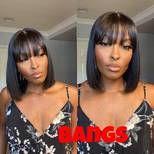 Short Bob Wig With Bangs Straight Brazilian Hair Wigs