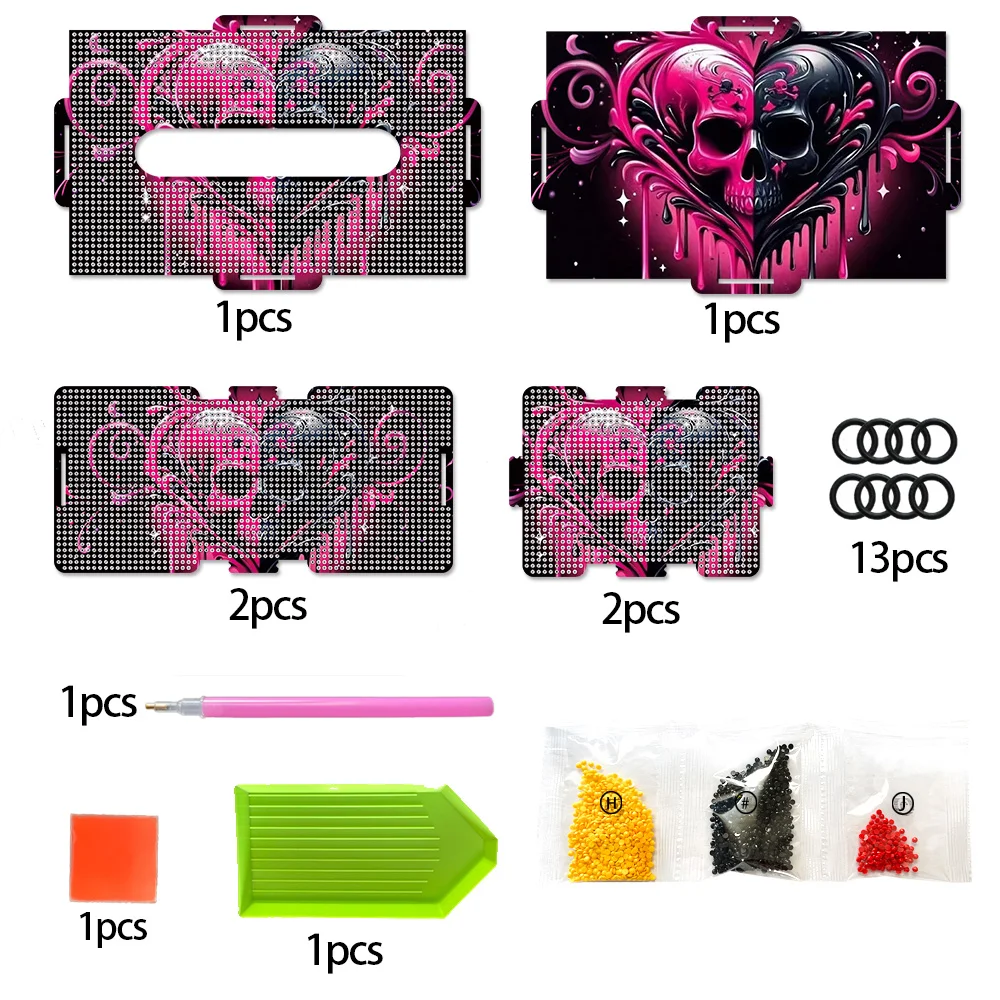 Heart Skull Diamond Painting Tissue Box Wooden Diamond Art Tissue Storage Box