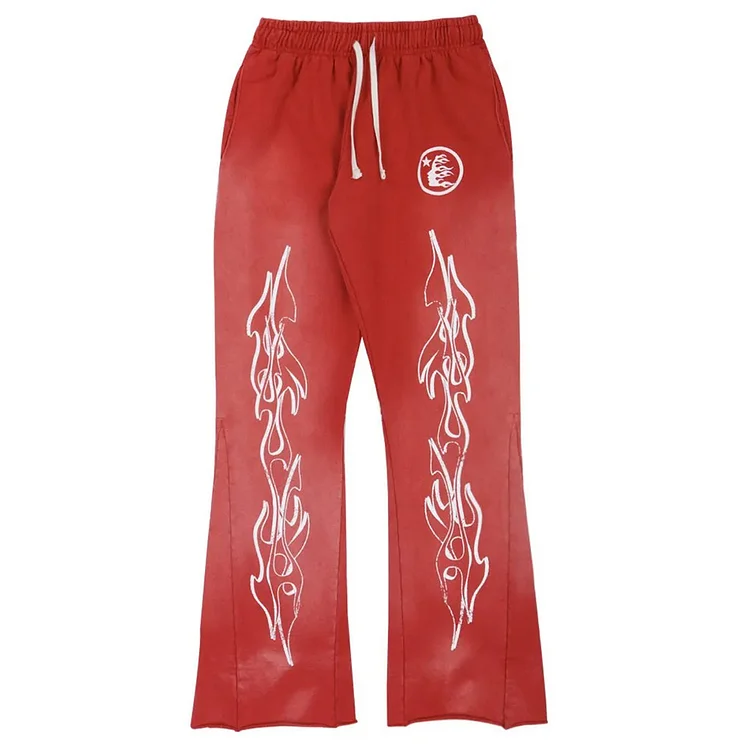 Red Vintage Graphic Hip-Hop Stylish Washed Flared Trousers SOPULA