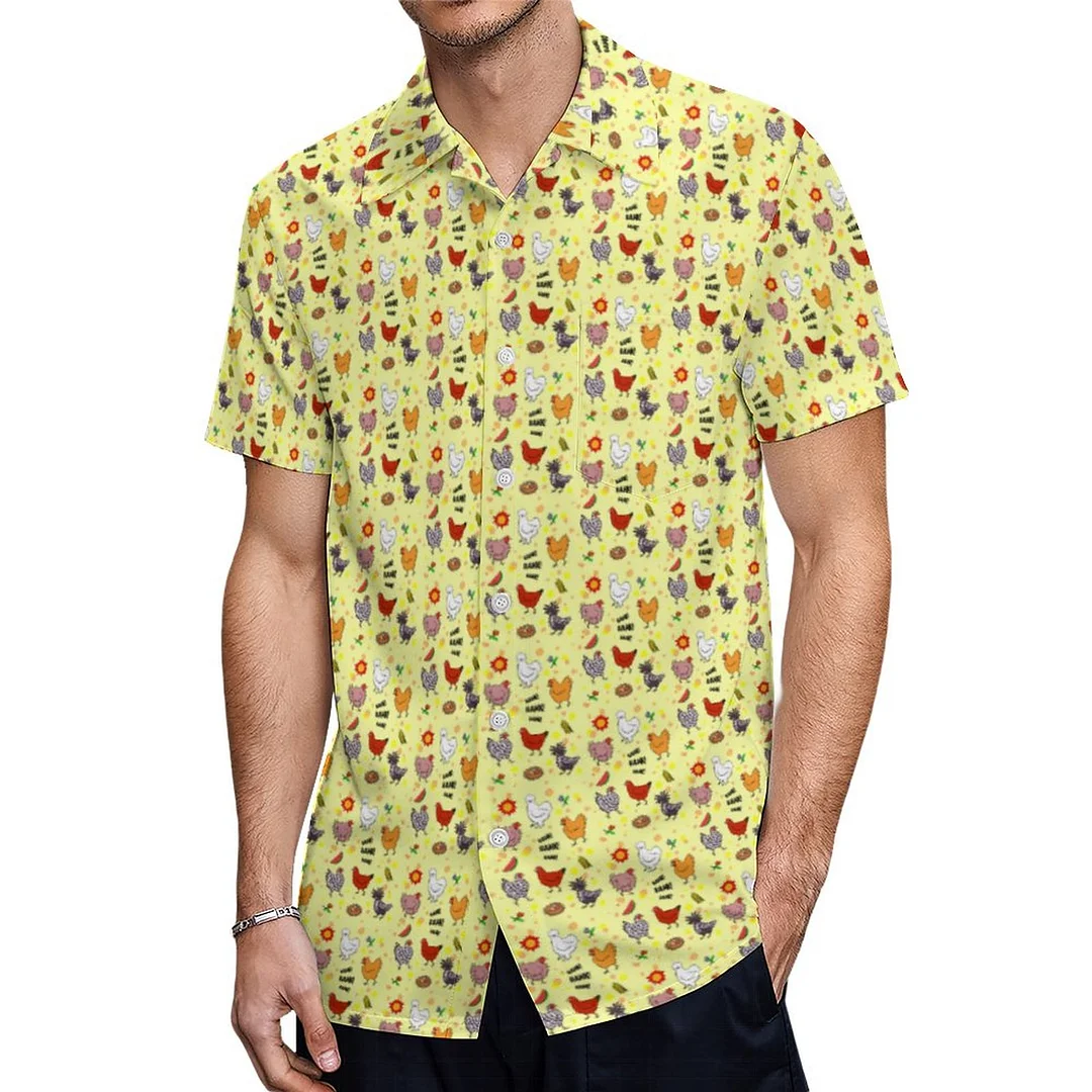 Short Sleeve Seamless Chickens Bawk Hawaiian Shirt Mens Button Down Plus Size Tropical Hawaii Beach Shirts