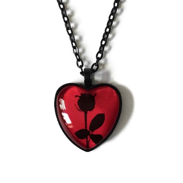 Black Rose Necklace, Red Heart Pendant, Glass Cameo Necklace, Gothic Victorian, Romantic Valentine Gift Idea, Gothic Jewelry, Handmade - Shop Trendy Women's Fashion | TeeYours