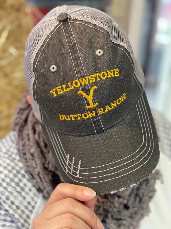 Yellowstone Dutton Ranch Y Logo Distressed Trucker Hat Cap Yellowstone Tv Show