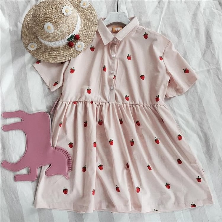 Pink Leisure Strawberry Print Dress SP166876
