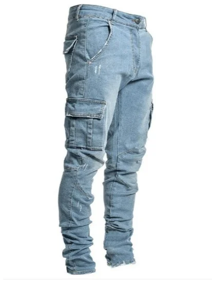 Uveng Uveng New Elastic Jeans Men's Side Pocket Slim Foot Skinny Jeans
