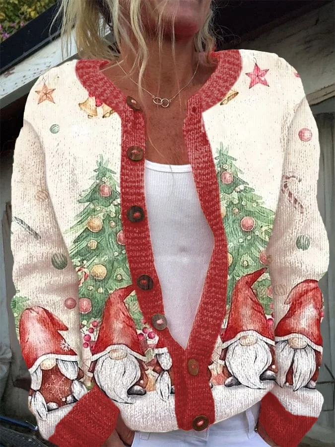 Women's Christmas  Printing Flowers Knit Cardigan
