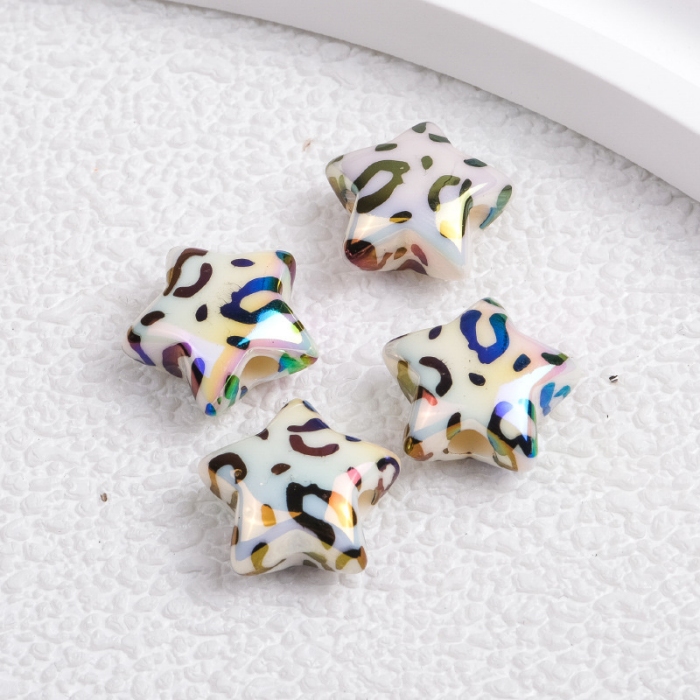 Acrylic Leopard Print Star Beads – 15mm DIY Craft Supplies, UV Plated in 6 Colors