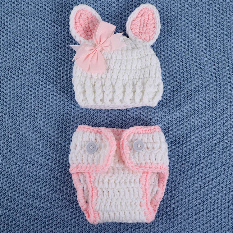 17"-20" Newborn Pale Pink Bunny Ears Knit Set Accessories