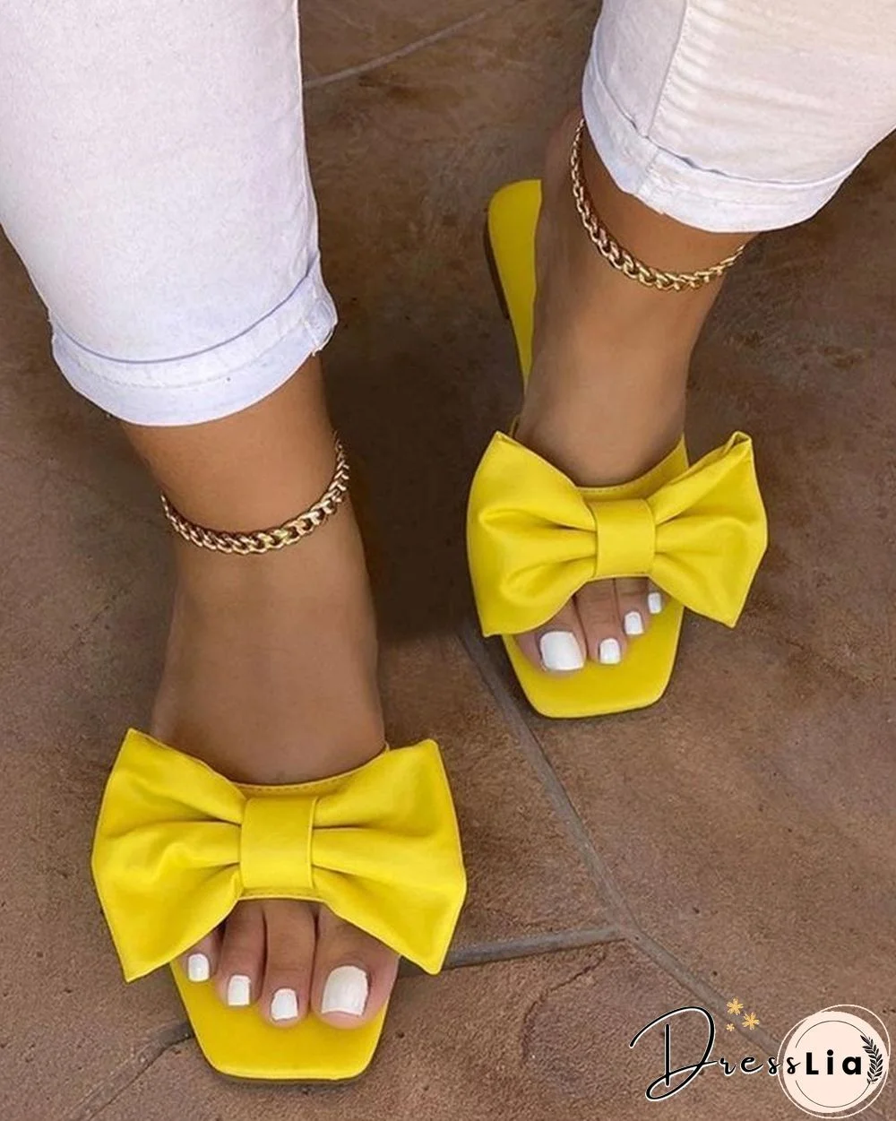 Bowknot Open Toe Flat Sandals