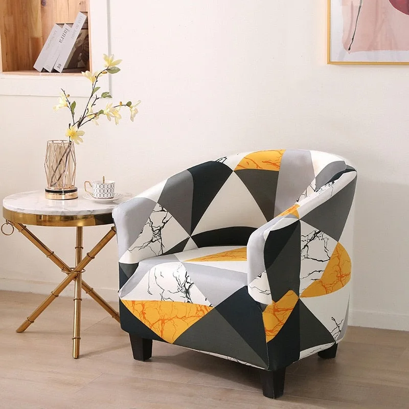 Club Chair Slipcover Stretch Armchair Covers Printed Tub Chair Cover Sofa Cover Spandex Couch Covers for Bar Counter Living Room
