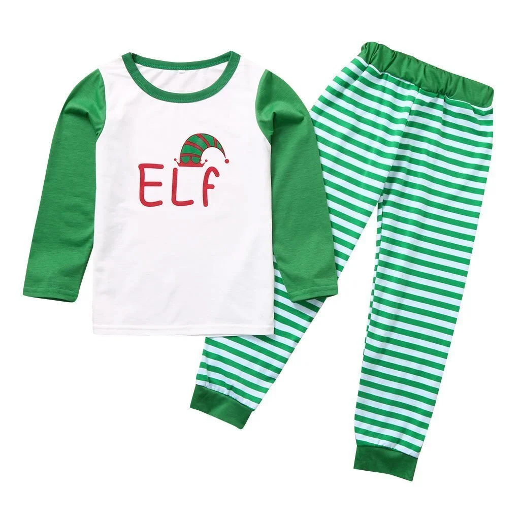 Christmas Elf Squad Stripe Family Matching Pajamas Set