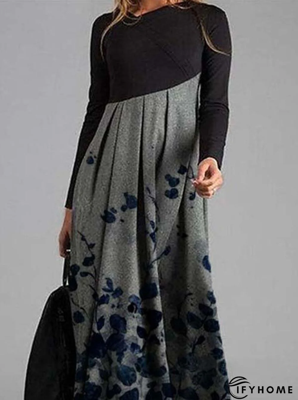 Printed Patchwork Casual Long Knitting Dress | IFYHOME