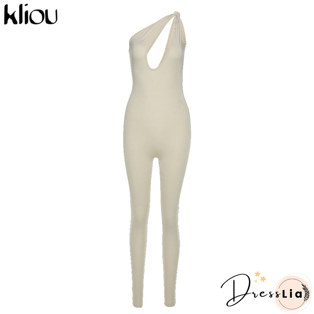 Kliou One Shoulder Sexy Cut Out Rompers Womens Jumpsuit Streetwear Solid Backless Active Wear Skinny Slim Jumpsuits Summer