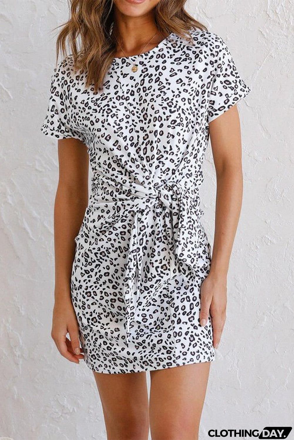 Round Neck Tie-dye Tie Waist Mini Dress