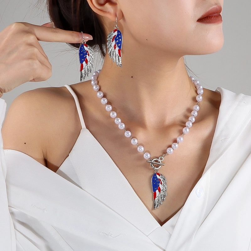 Minimalist Classic Style American Flag Wings Alloy Gold Plated Silver Plated Pendant Necklace