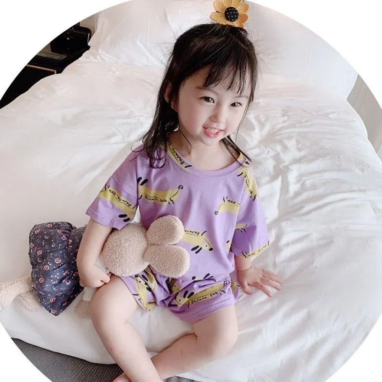 2 to 10 Years 2021 New Summer Girls Kids Pajamas Set Short Sleeves Sleepwear For Toddler Girls Cotton Pyjamas Set Clothes