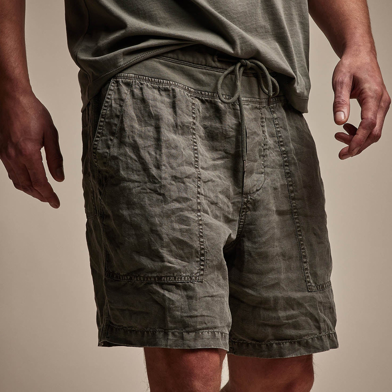 Vintage Olive Green Utility Linen Shorts