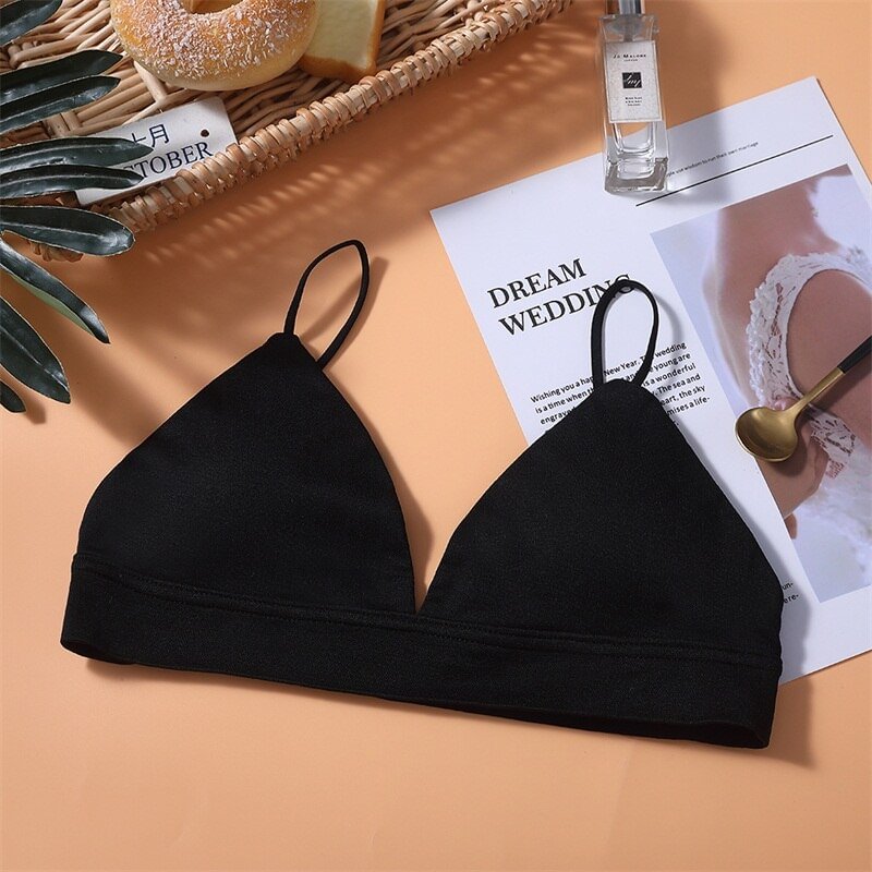 Sexy V-Neck Women Bra Triangle Cup Underwear Female Seamless Backless Intimate Brassiere No Rims Lingerie 3 Solid Colors S/L