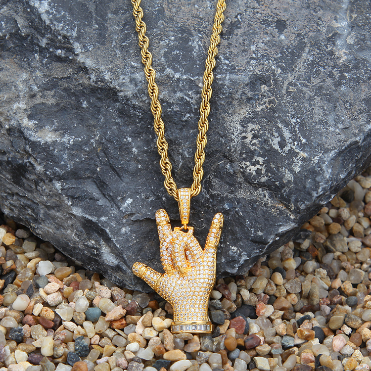 Hip Hop Personality Gesture Pendant Iced Out Necklace
