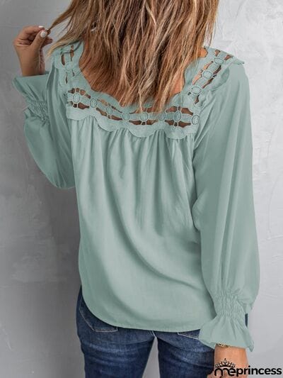 Cutout Square Neck Long Sleeve Blouse