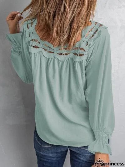 Cutout Square Neck Long Sleeve Blouse