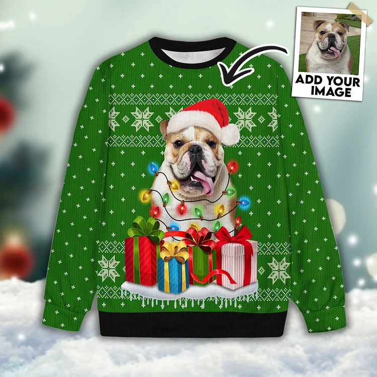 Custom Pet Unisex Sweater All Over Print Funny Christmas Light & Gift Green Color