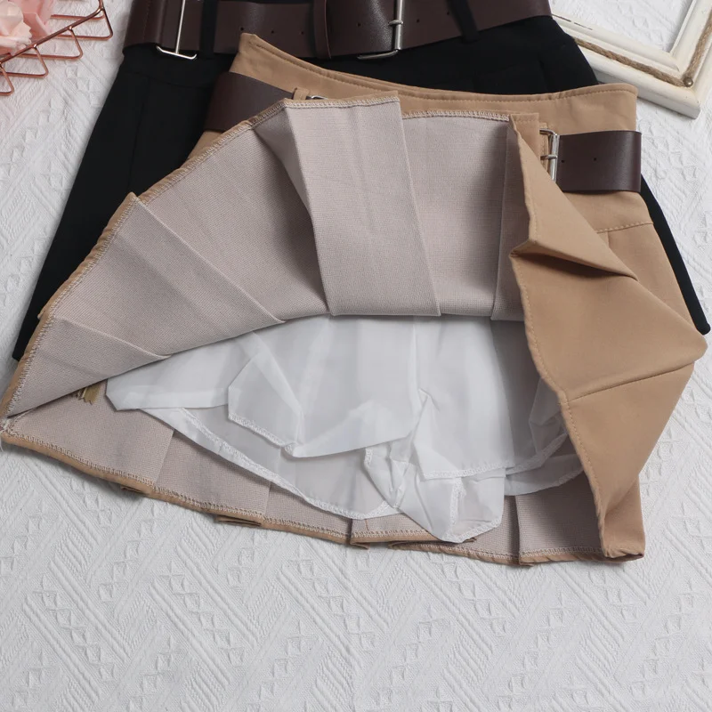 Uveng Real Shooting With Belt 100-Folded Skirt 2023 Summer Korean Version Of Small Man Short Skirt High-Waist A Word Umbrella Skirt 8282