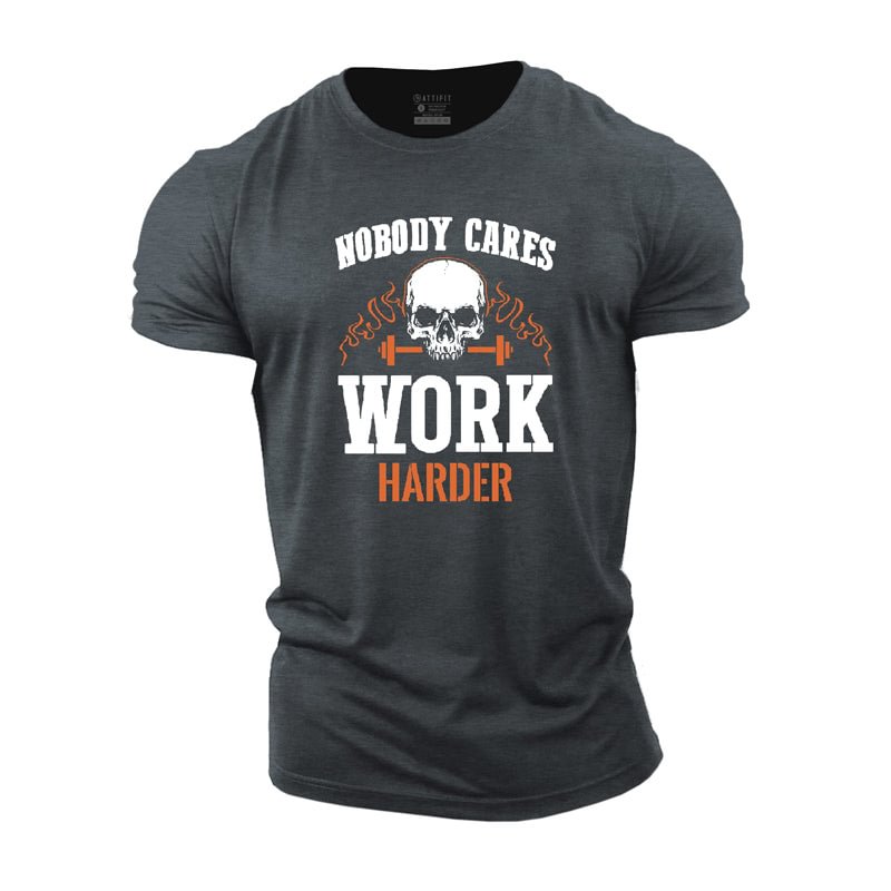 Cotton Skull Work Harder Gym T-shirts tacday