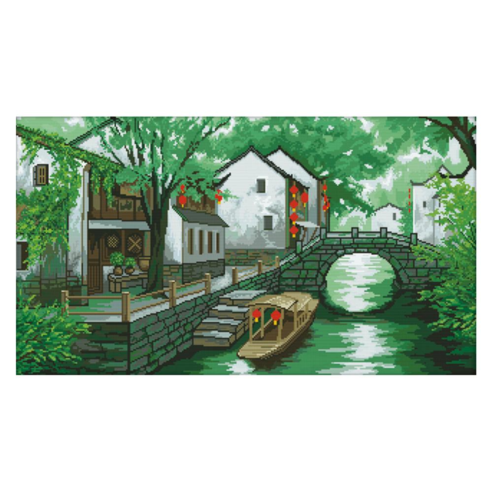 

Jiangnan Water Town - 11CT Stamped Cross Stitch - 83*51cm, 501 Original