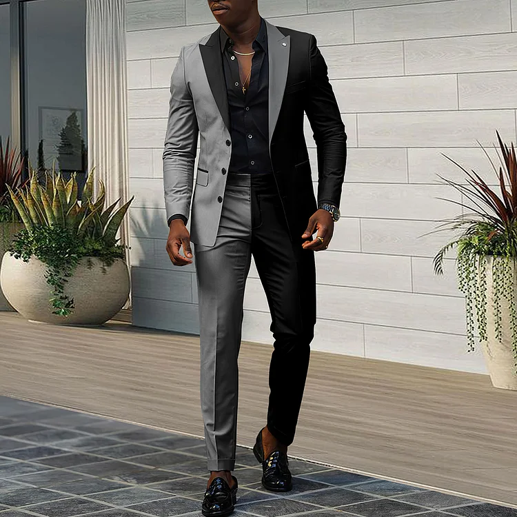 BrosWear Black And Gray Color Matching Blazer And Pants Co-Ord