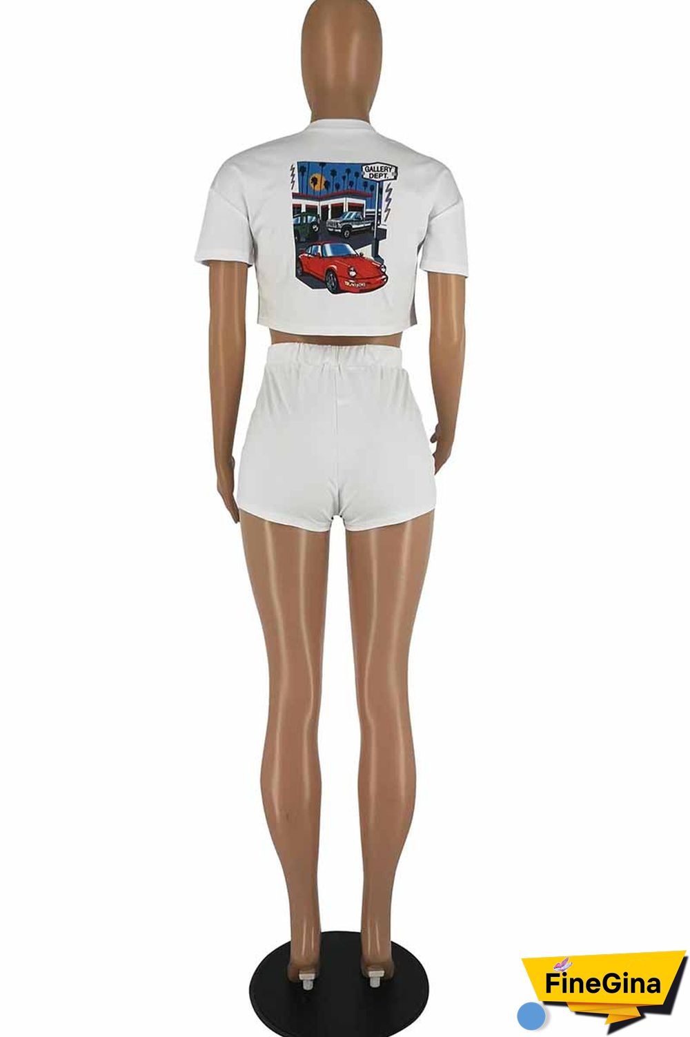 Black Casual Print Letter O Neck Short Sleeve Two Pieces