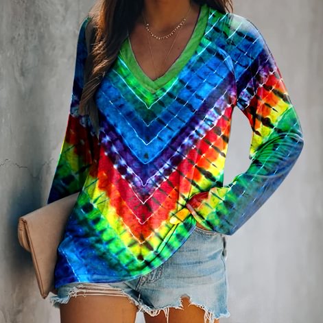 Casual Rainbow Tie Dye Fashion Loose T-shirt