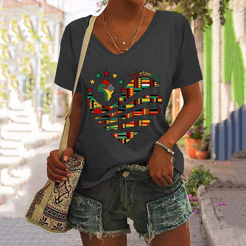 Comstylish Women's Juneteenth Print Casual T-Shirt