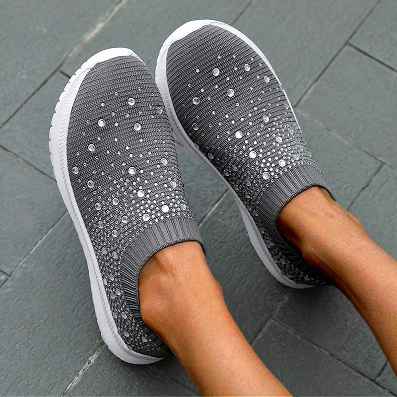 Women's Crystal Breathable Orthopedic Arch Support Slip-On Walking Sneakers Shoes
