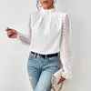 Women's Elegant High Collar Spliced Wave Pattern Chiffon Long Sleeve Top Shirt