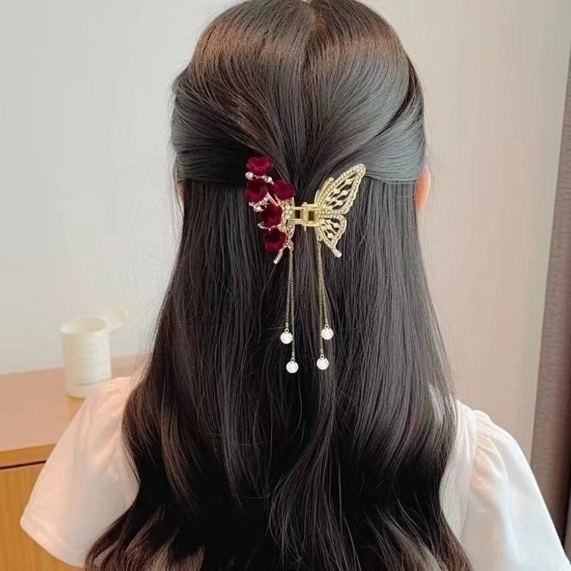Metal Butterfly Hairpin Women’s High-grade Temperament Half-tie Hair Tassel Pendant Hair Accessories New Back Head Clip