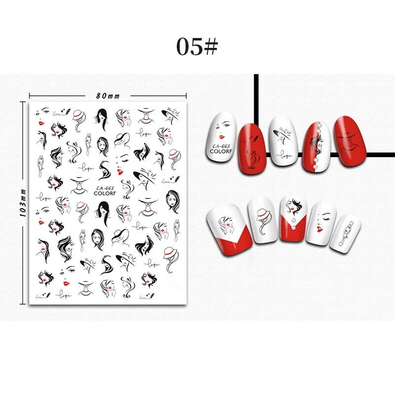 1 Sheet 3D Halloween Nail Sticker Christmas Skull Bone Snake Butterfly Maple Leaf Pattern Decals Manicures 3D Nail Decorations