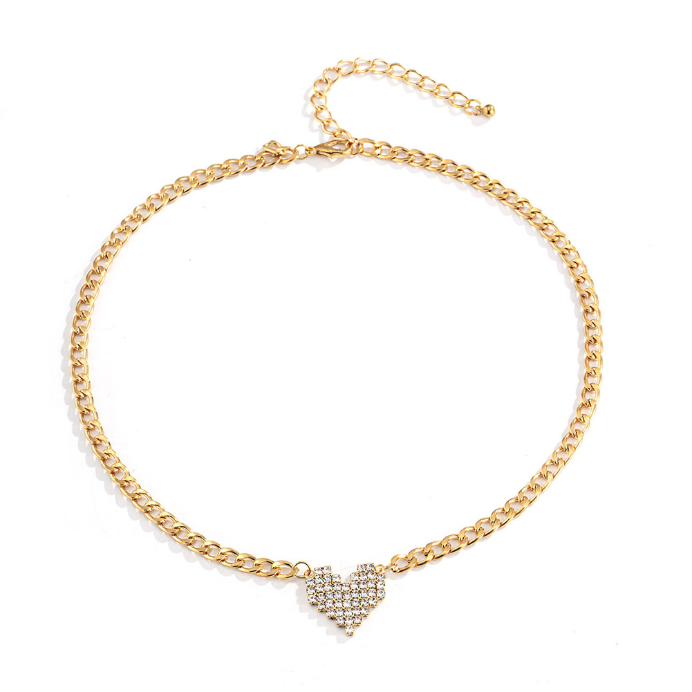 

Korean Love Pendant Rhinestone Necklace Women Charm Clavicle Chain Jewelry, Gold, 501 Original