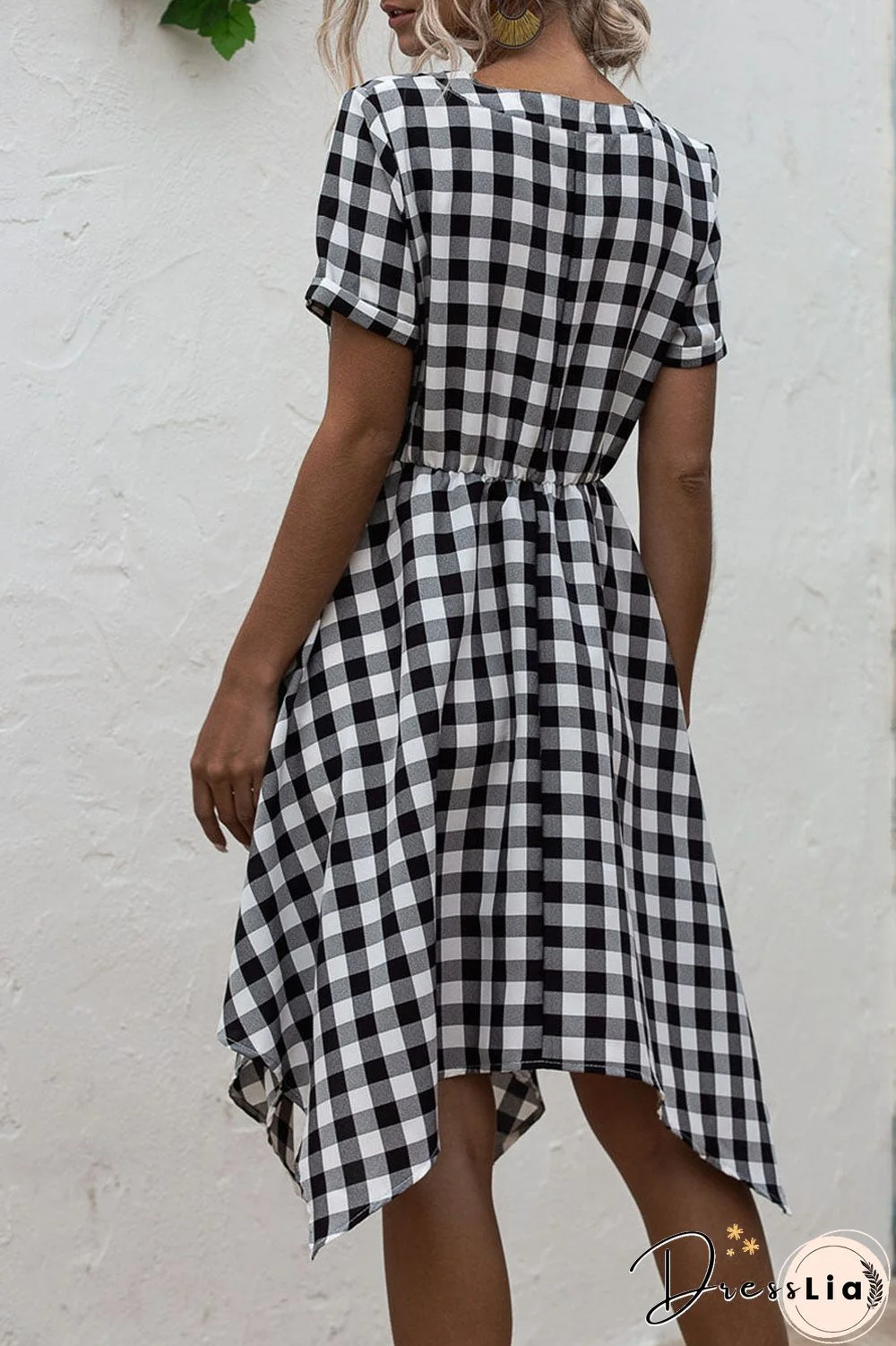Fashion Casual Plaid Split Joint V Neck Irregular Dress Dresses